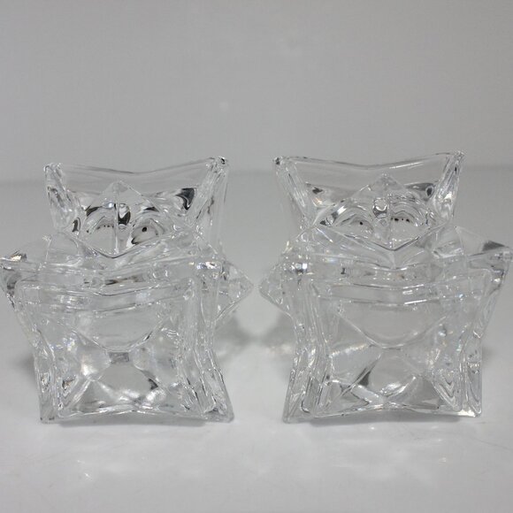 Michael C Fina Fifth Avenue 24% Lead Crystal Star Candle Holders Set 2 Tapered - Picture 3 of 3